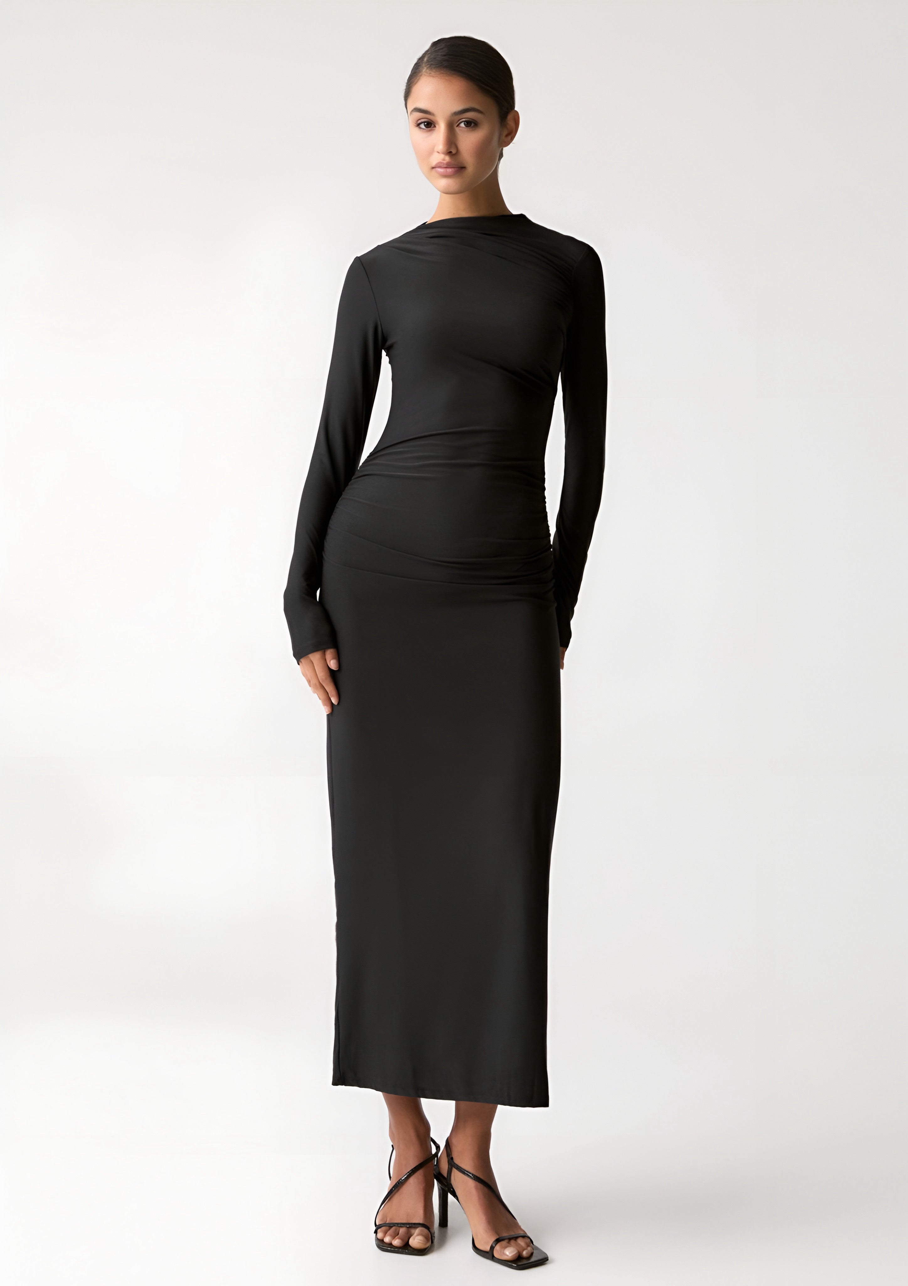 PULL&BEAR GATHERED MIDI - Maxi Dress - Black
