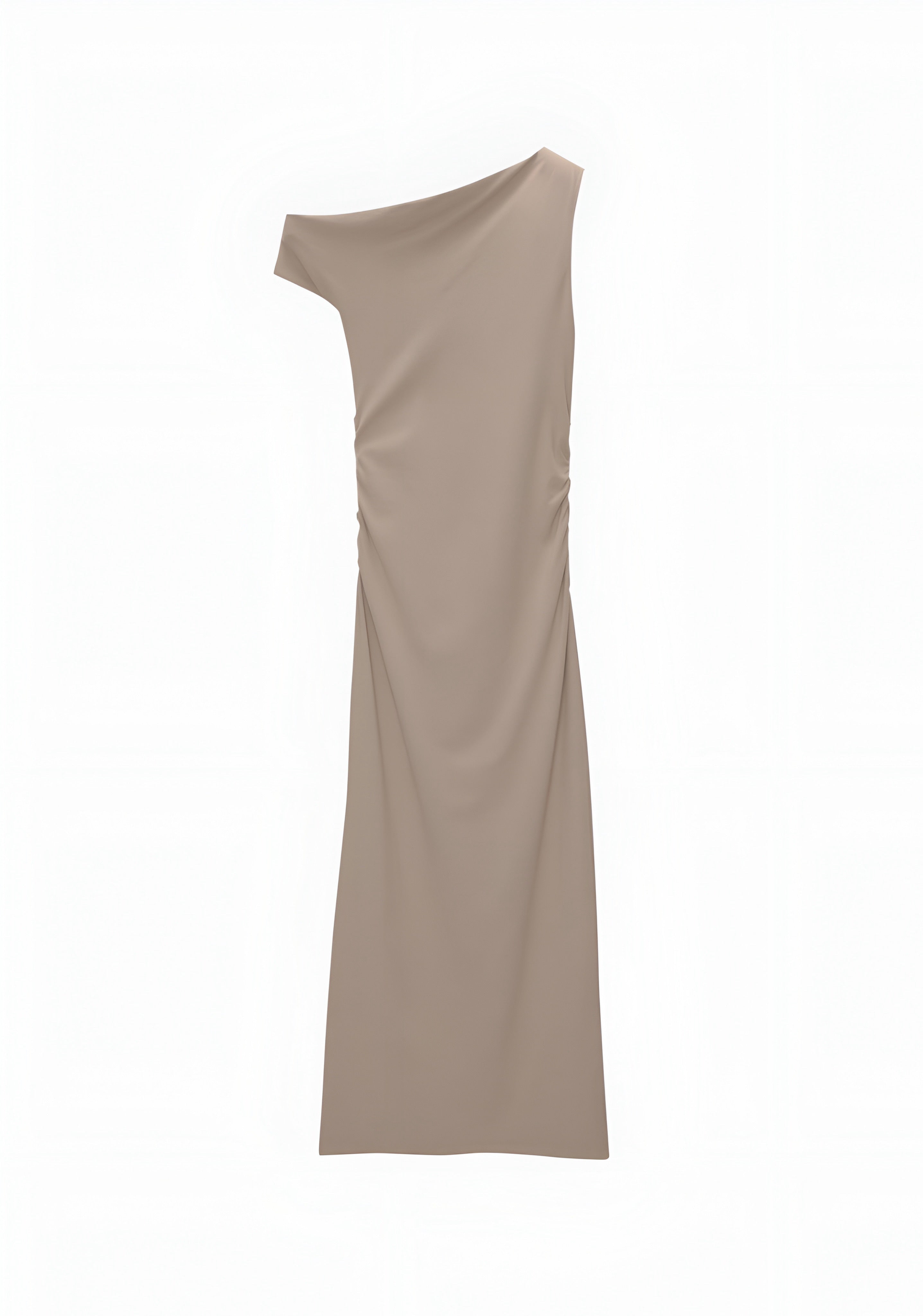 LONG WITH ASYMMETRIC NECKLINE - Jersey Dress - Beige