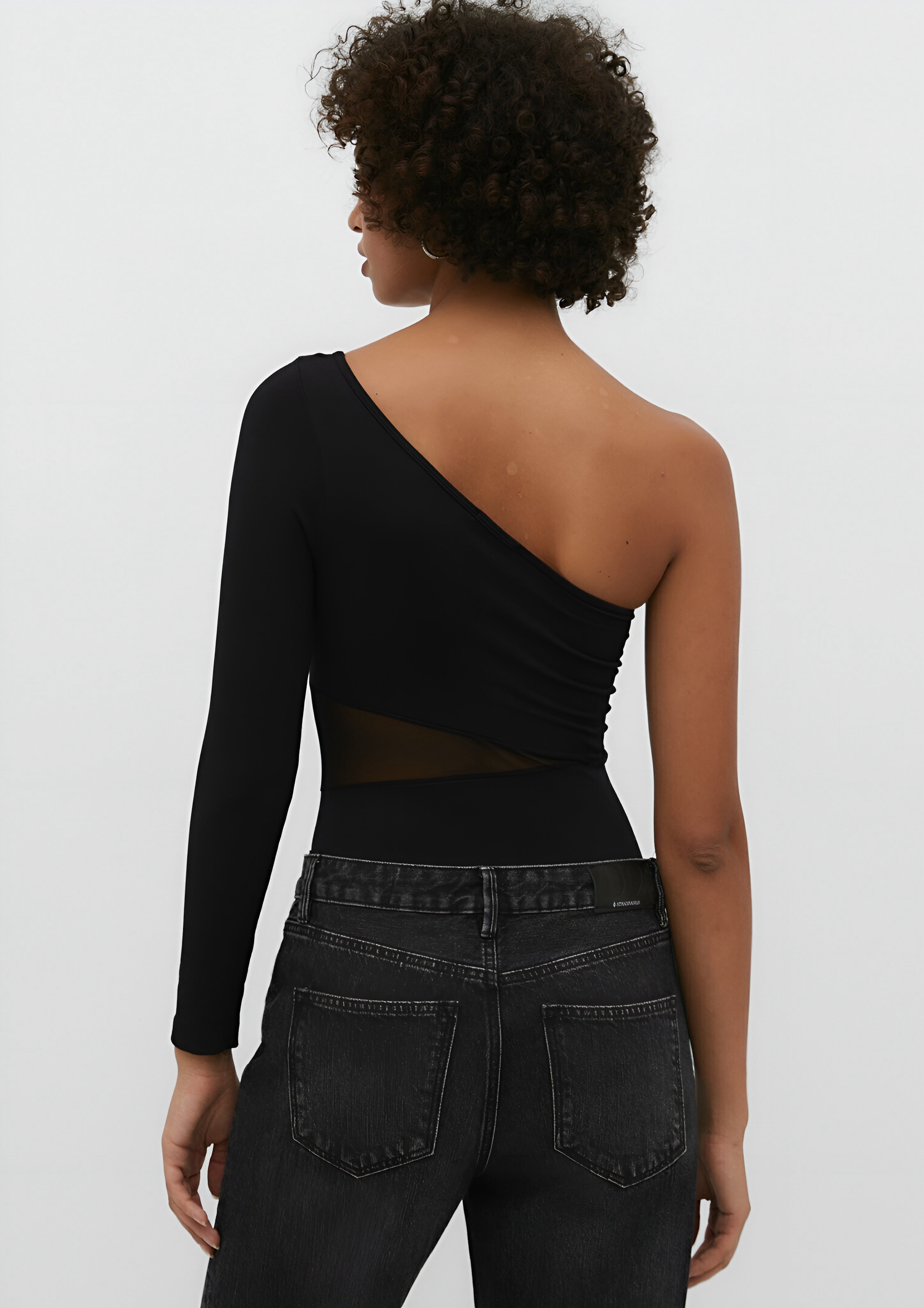 Stradivarius ASYMMETRIC WITH SHEER DETAILS - Long Sleeve Top - Black