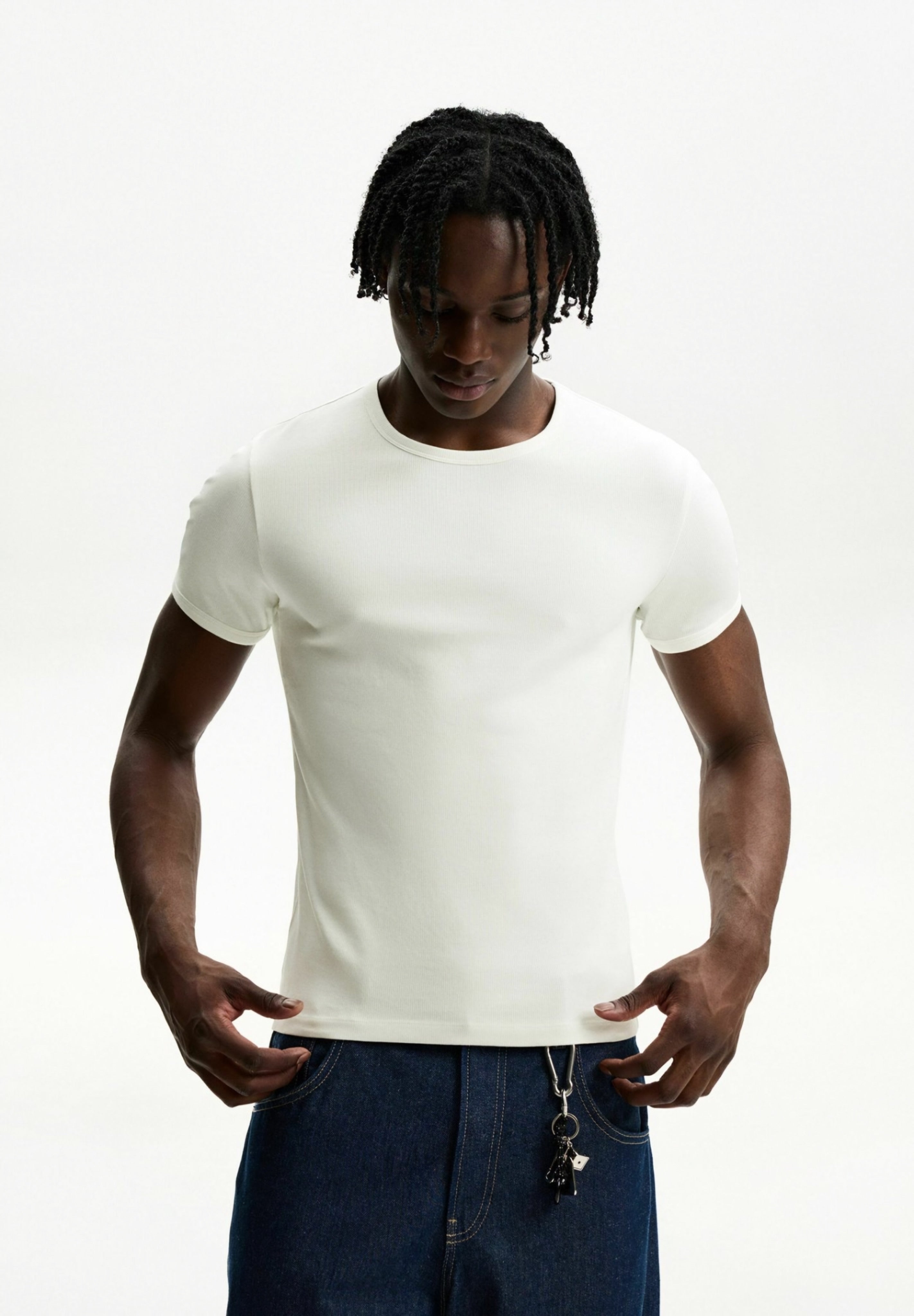 BERSHKA SHORT SLEEVE - BASIC T-SHIRT - WHITE
