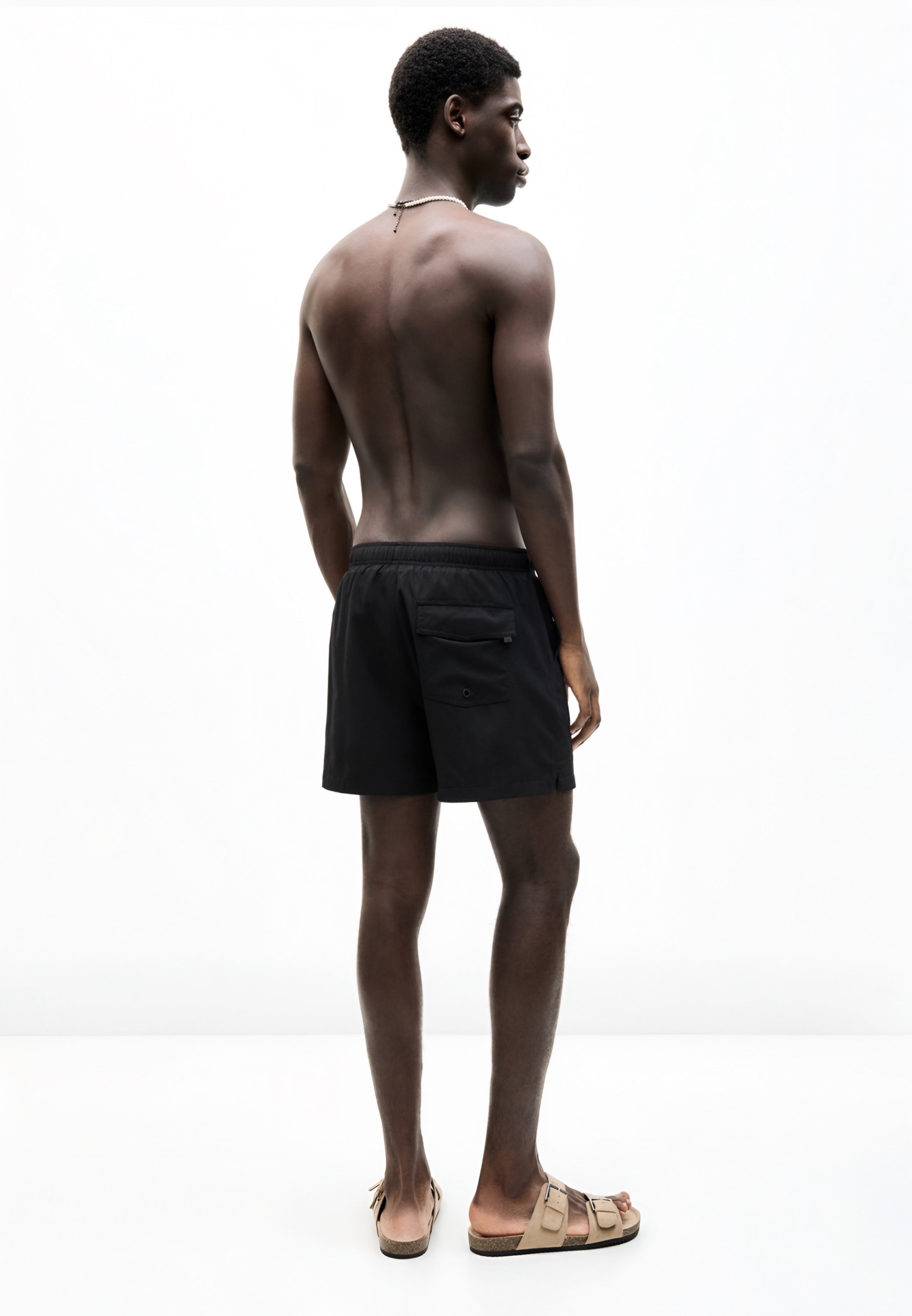 PULL&BEAR TEXTURED - SWIM SHORTS - BLACK