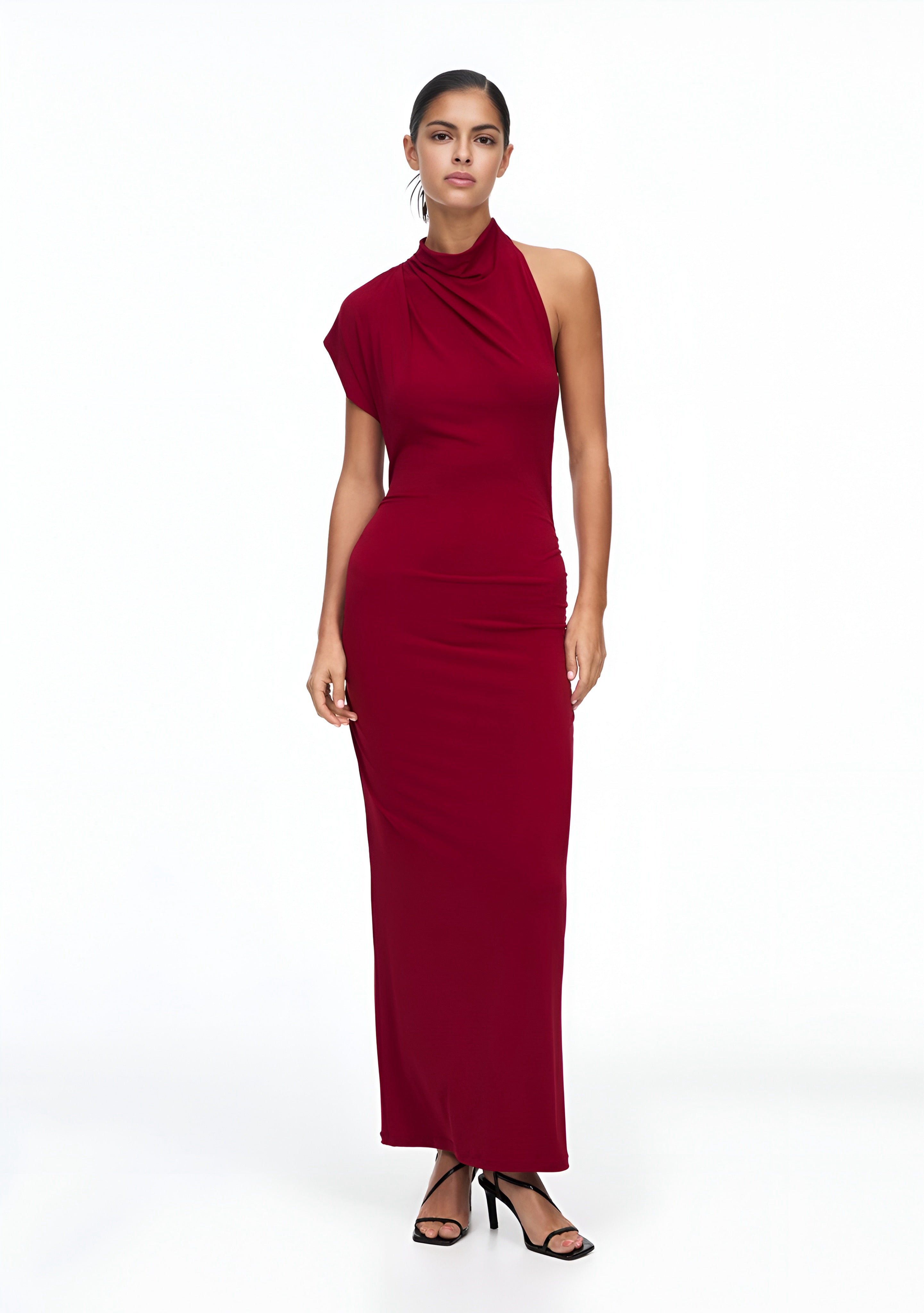 ASYMMETRIC HALTER NECK - Maxi Dress - Bordeaux