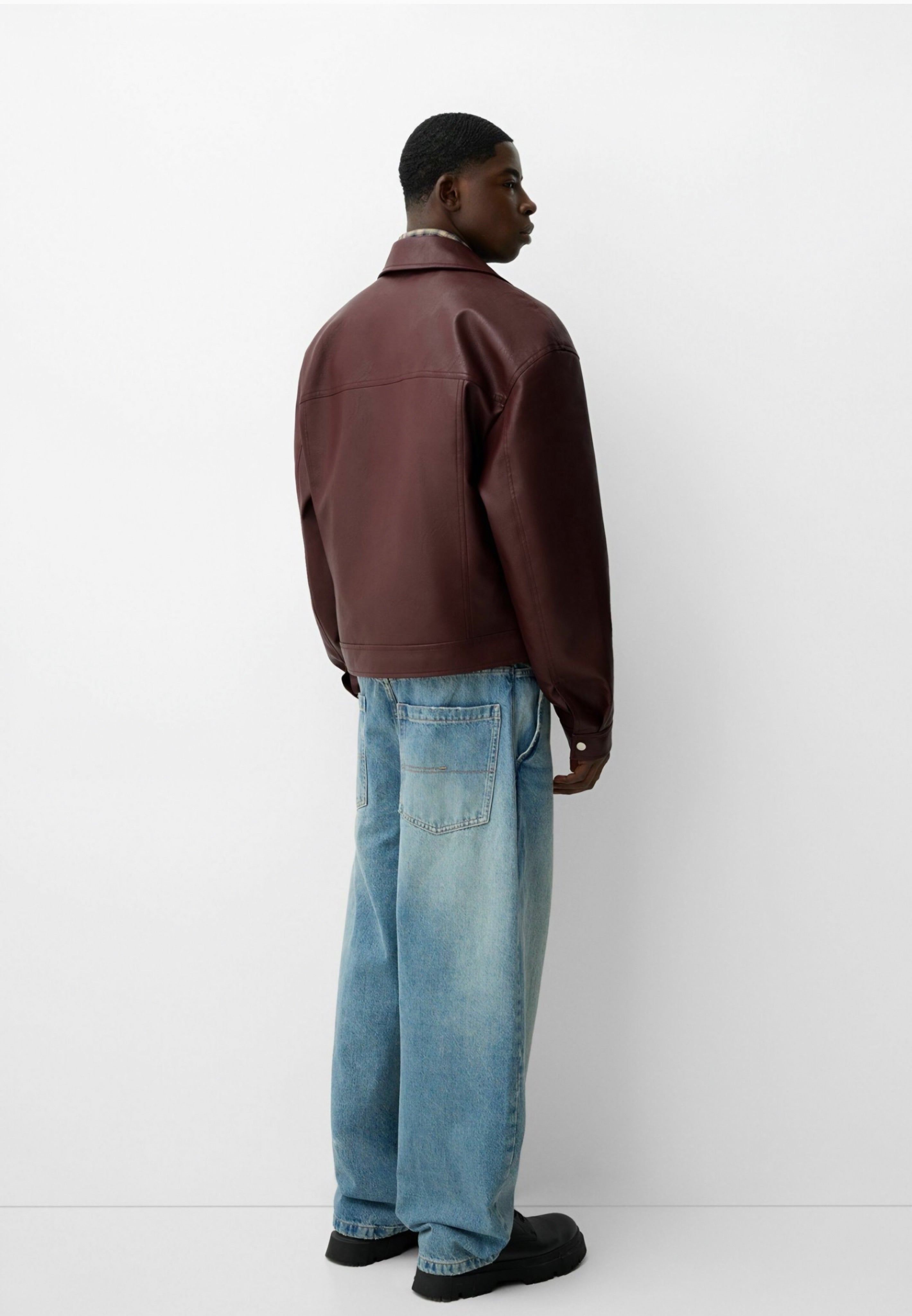Bershka Faux Leather Jacket - Dark Red