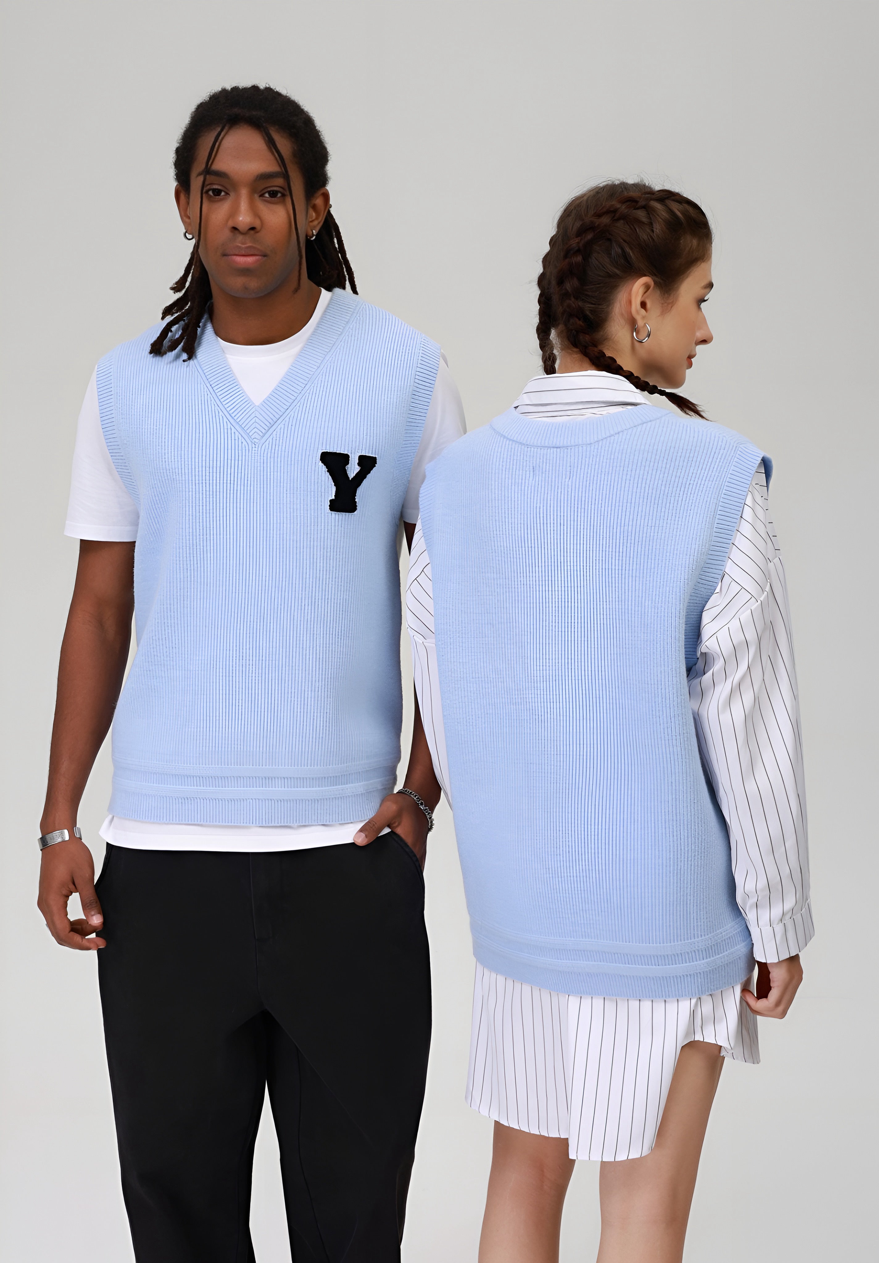 YOURTURN UNISEX - KNITTED SWEATER - BLUE GREY