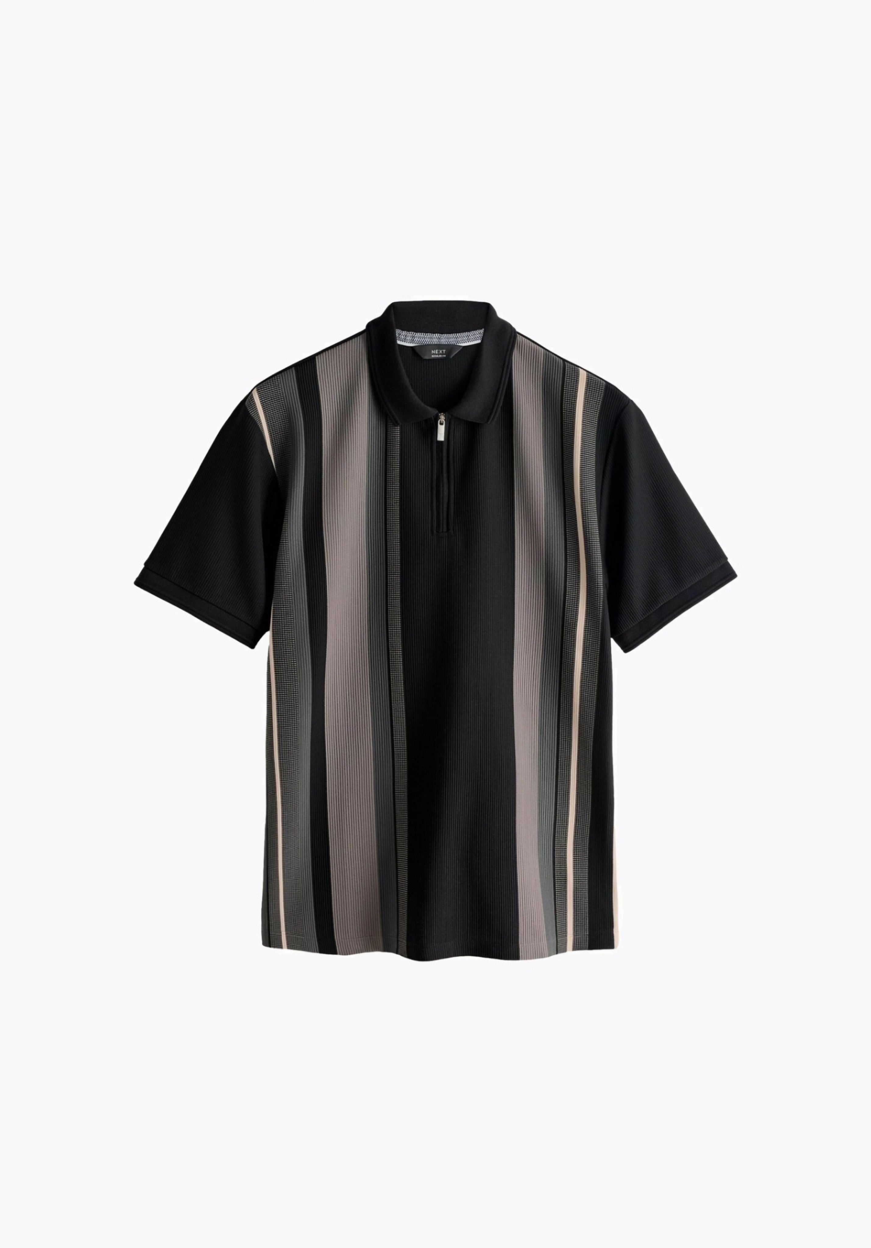 Next - Vertical Stripe Regular Fit Polo Shirt - Black White