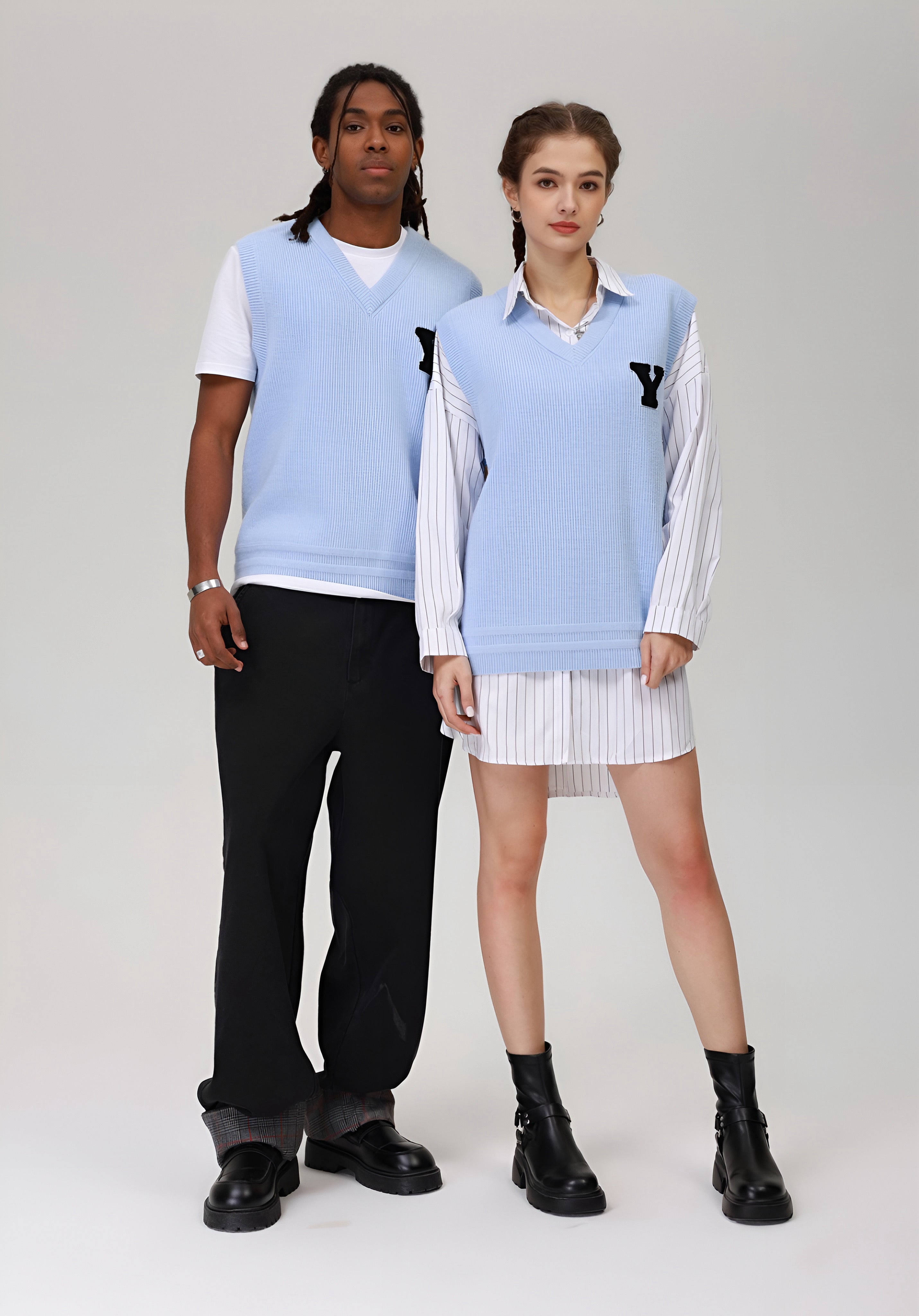 YOURTURN UNISEX - KNITTED SWEATER - BLUE GREY