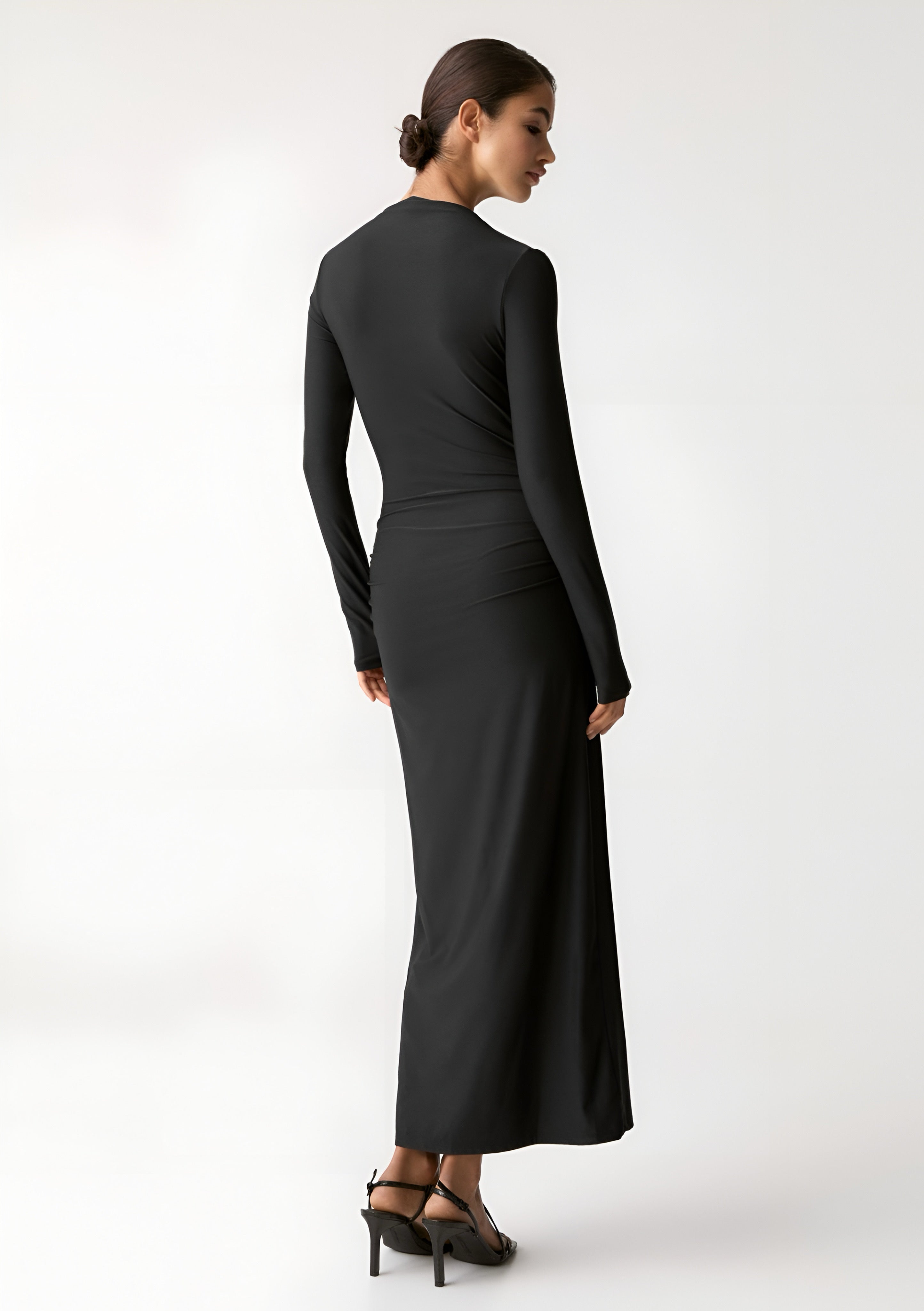 PULL&BEAR GATHERED MIDI - Maxi Dress - Black
