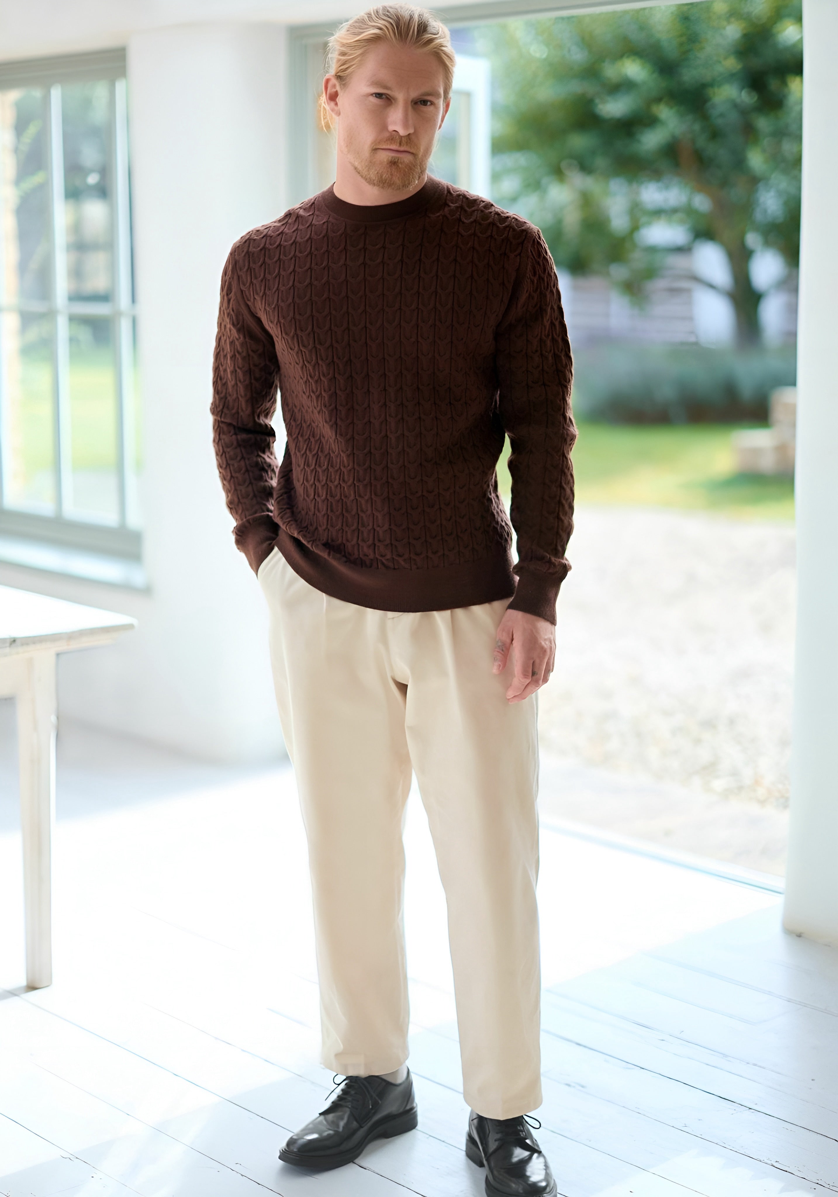 Next - Cable Crew Neck - Regular Fit Sweater - Red Brown