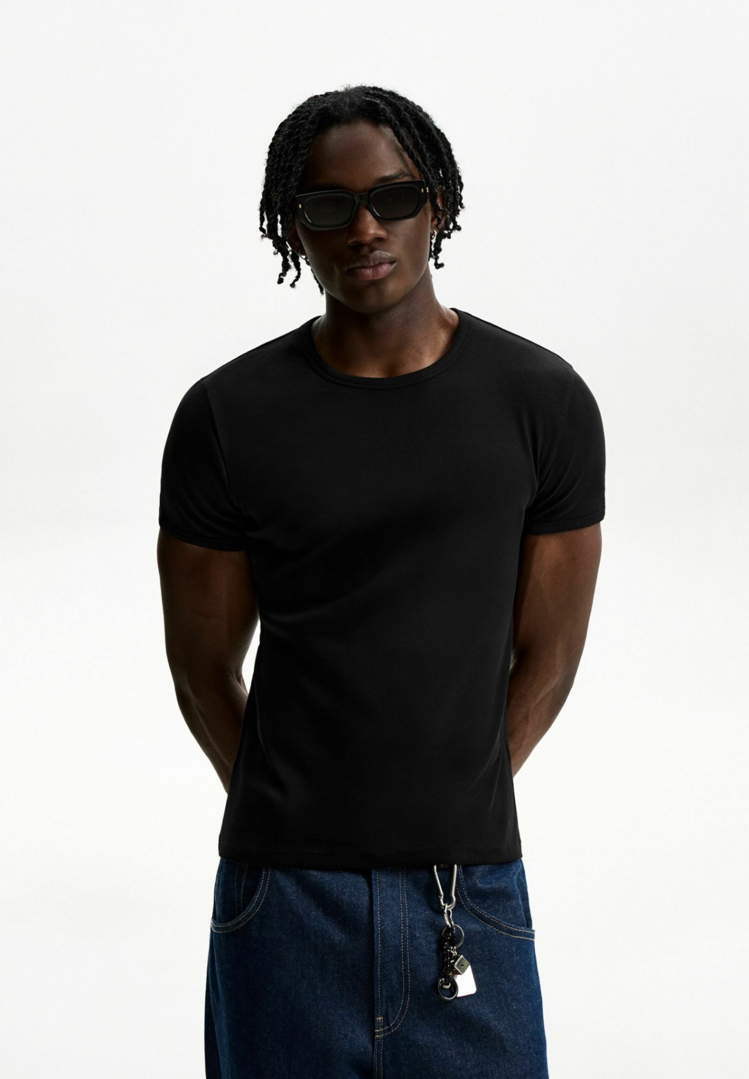 BERSHKA SHORT SLEEVE - BASIC T-SHIRT - BLACK