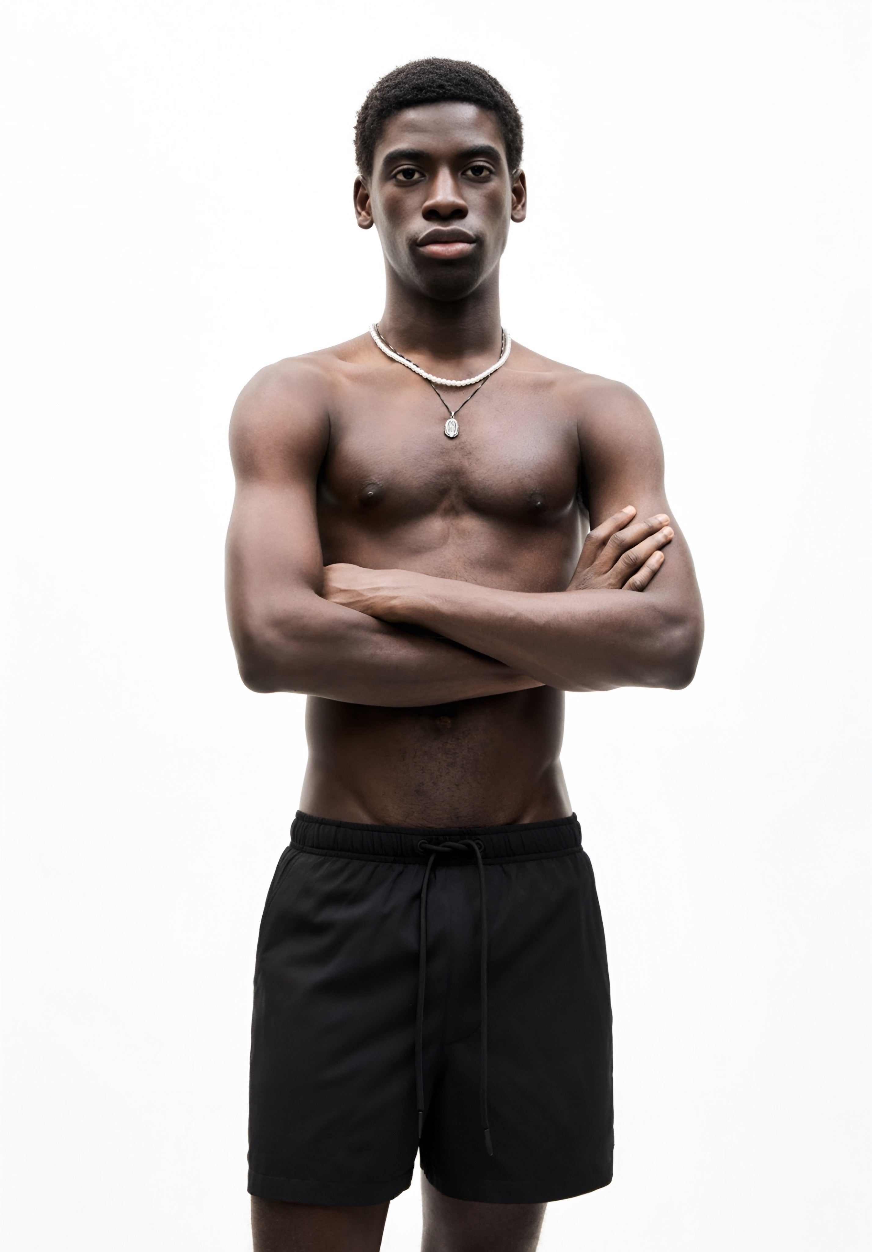 PULL&BEAR TEXTURED - SWIM SHORTS - BLACK