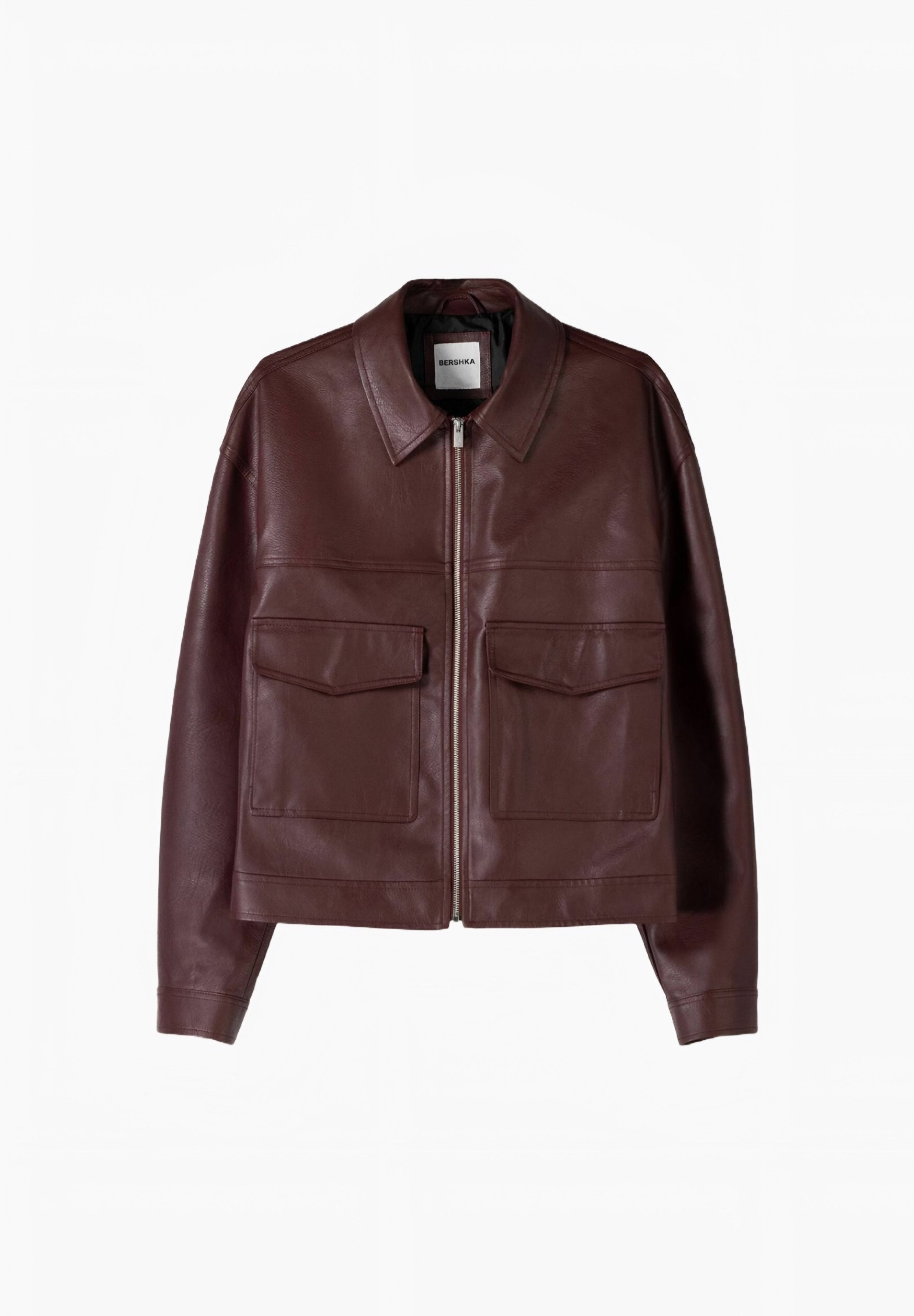 Bershka Faux Leather Jacket - Dark Red
