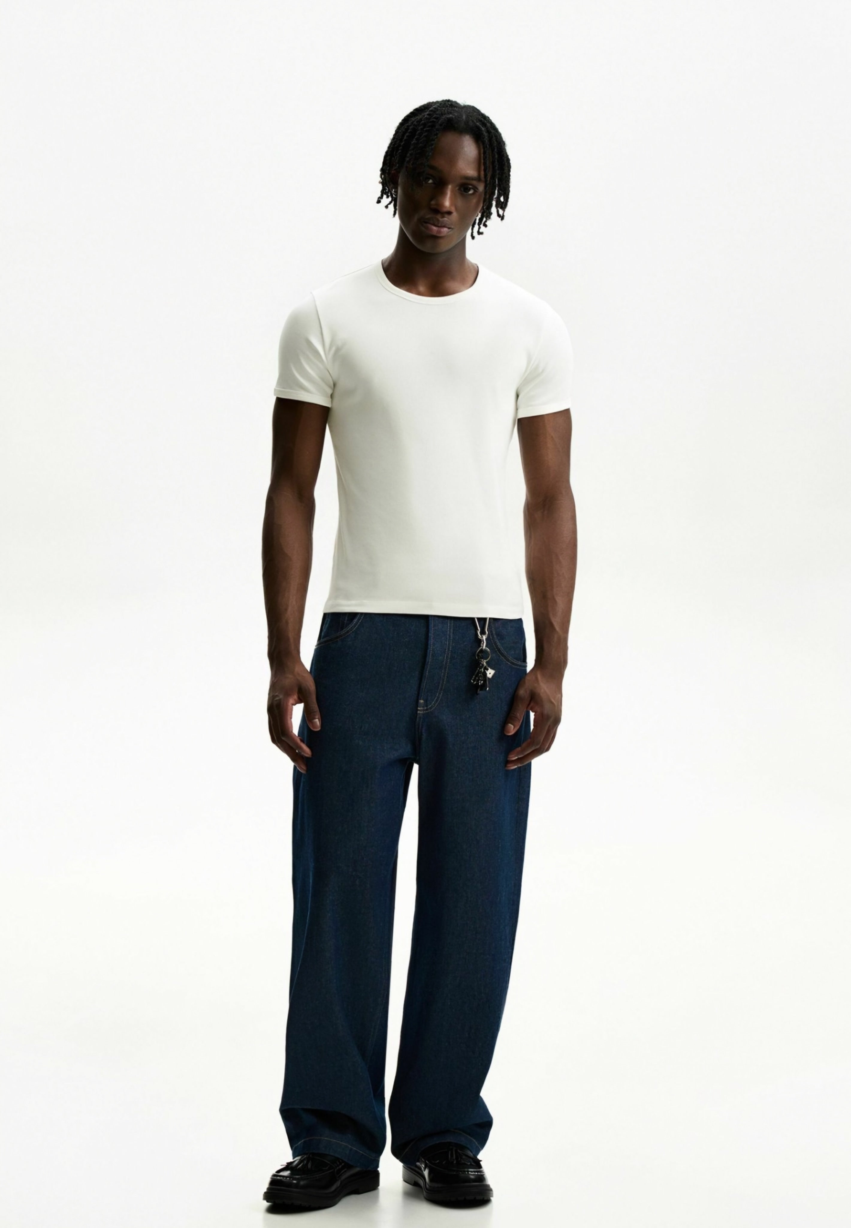 BERSHKA SHORT SLEEVE - BASIC T-SHIRT - WHITE