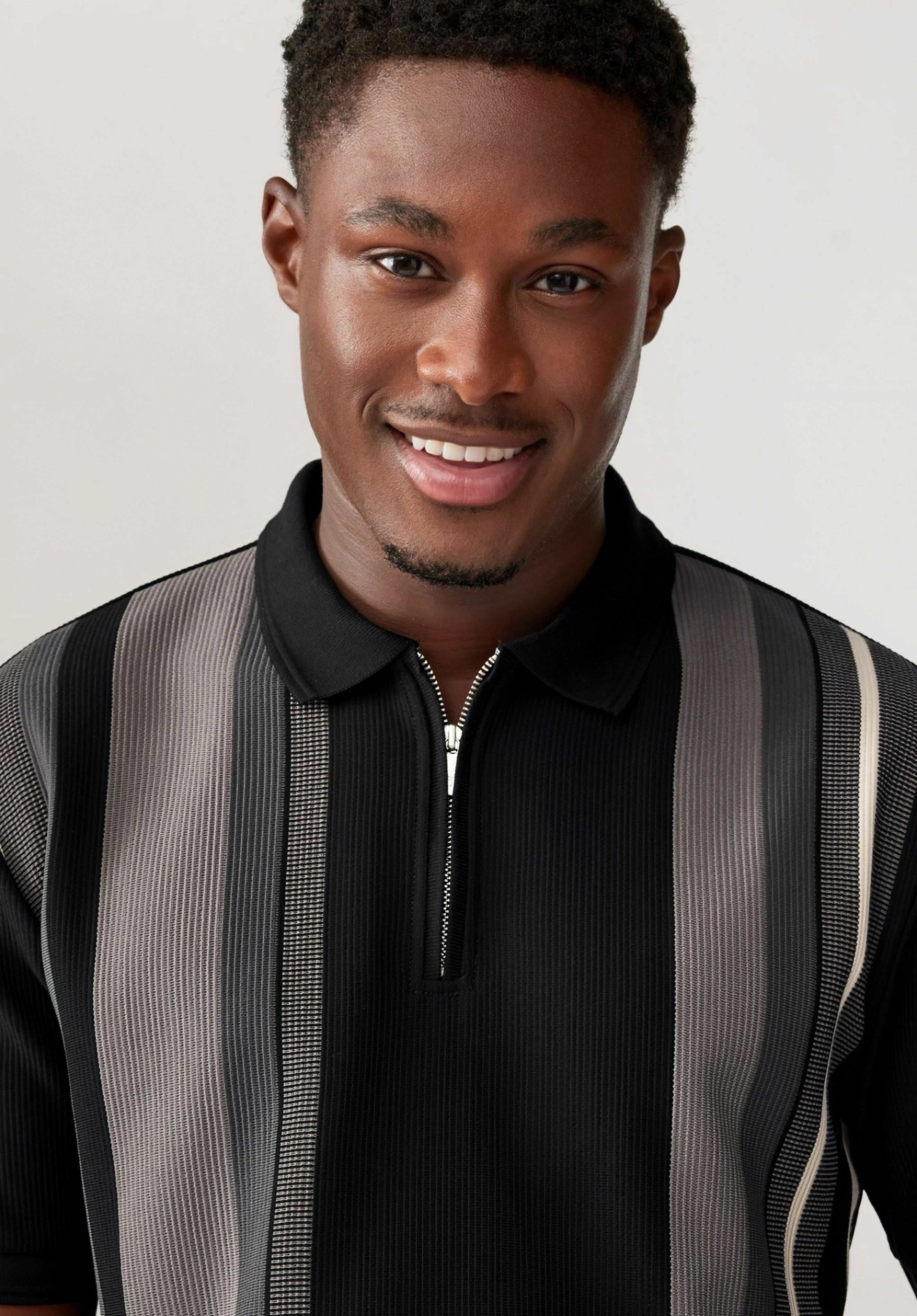 Next - Vertical Stripe Regular Fit Polo Shirt - Black White