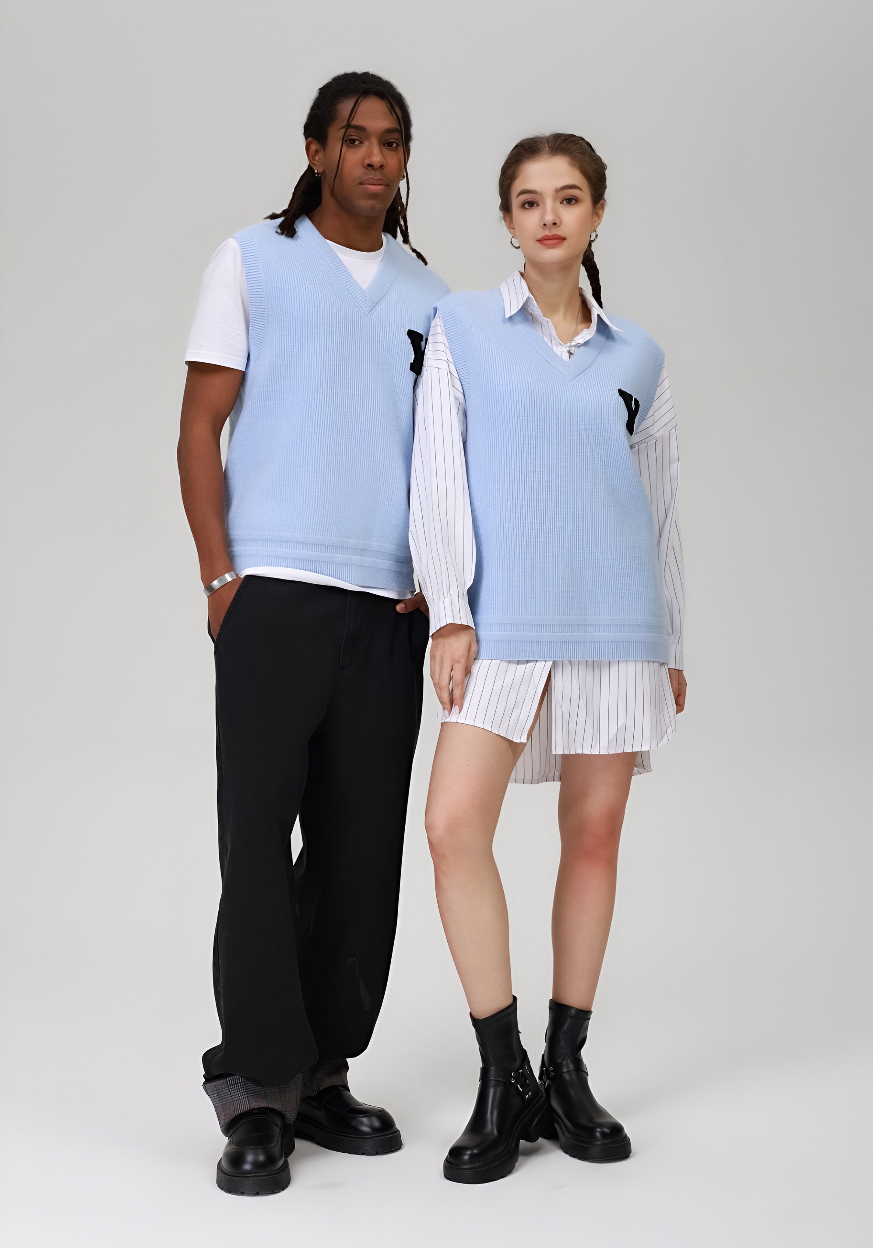 YOURTURN UNISEX - KNITTED SWEATER - BLUE GREY