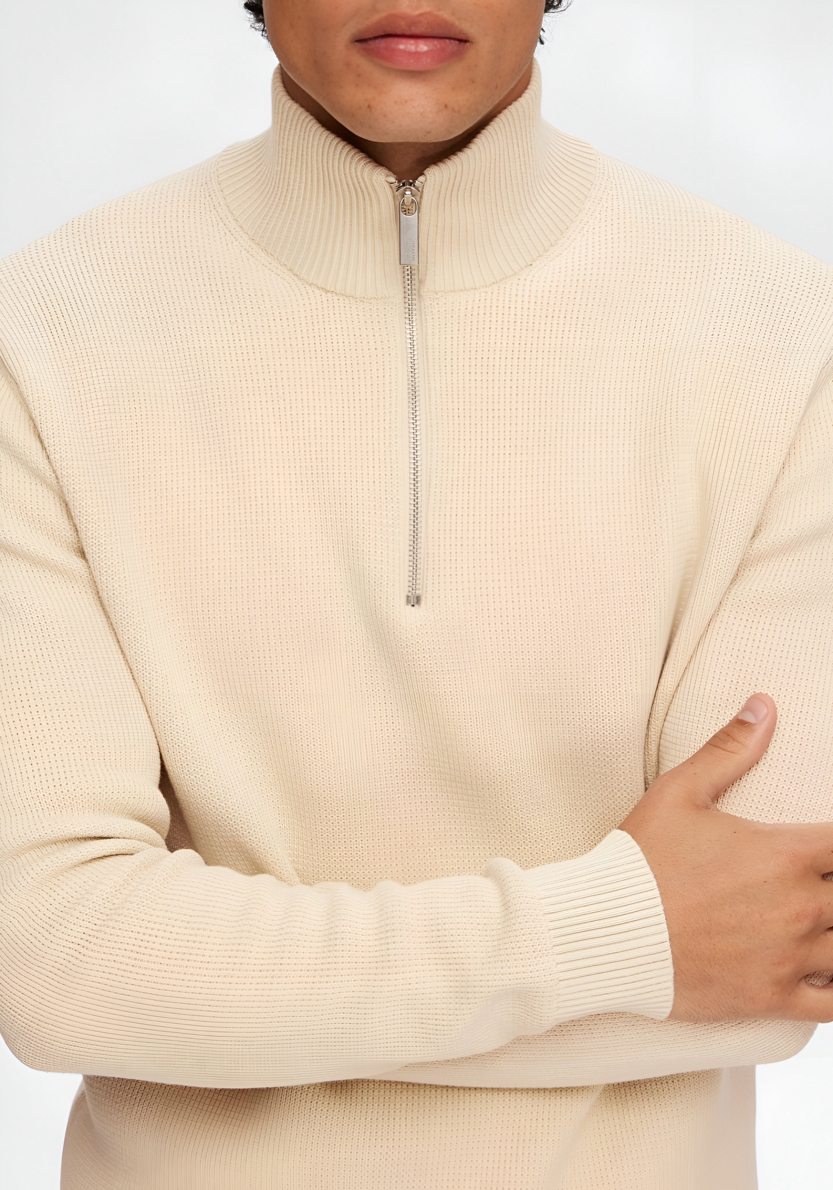 Selected Homme DANE STRUCTURE HALF ZIP - Knitted Sweater - Oatmeal