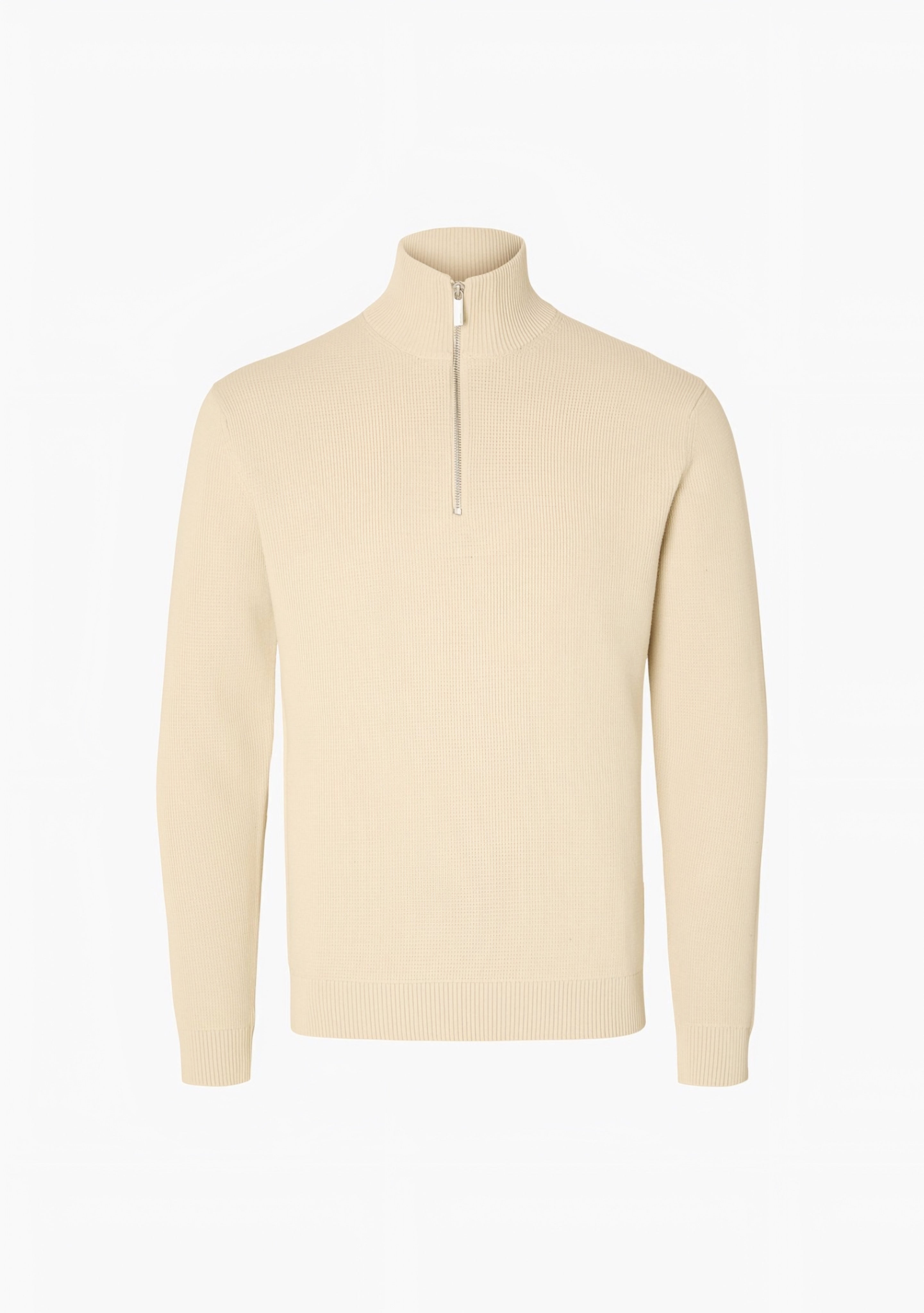 Selected Homme DANE STRUCTURE HALF ZIP - Knitted Sweater - Oatmeal