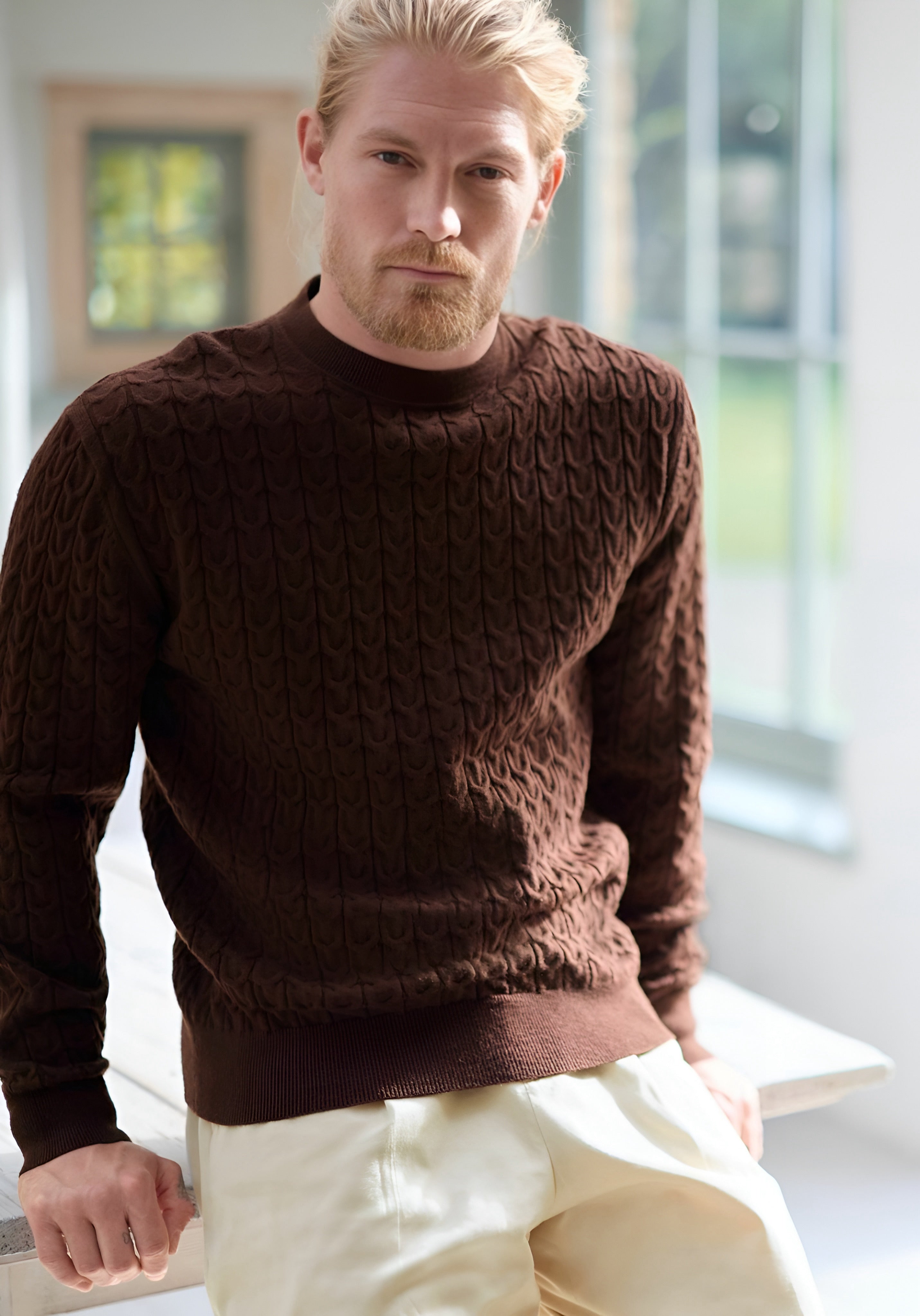 Next - Cable Crew Neck - Regular Fit Sweater - Red Brown