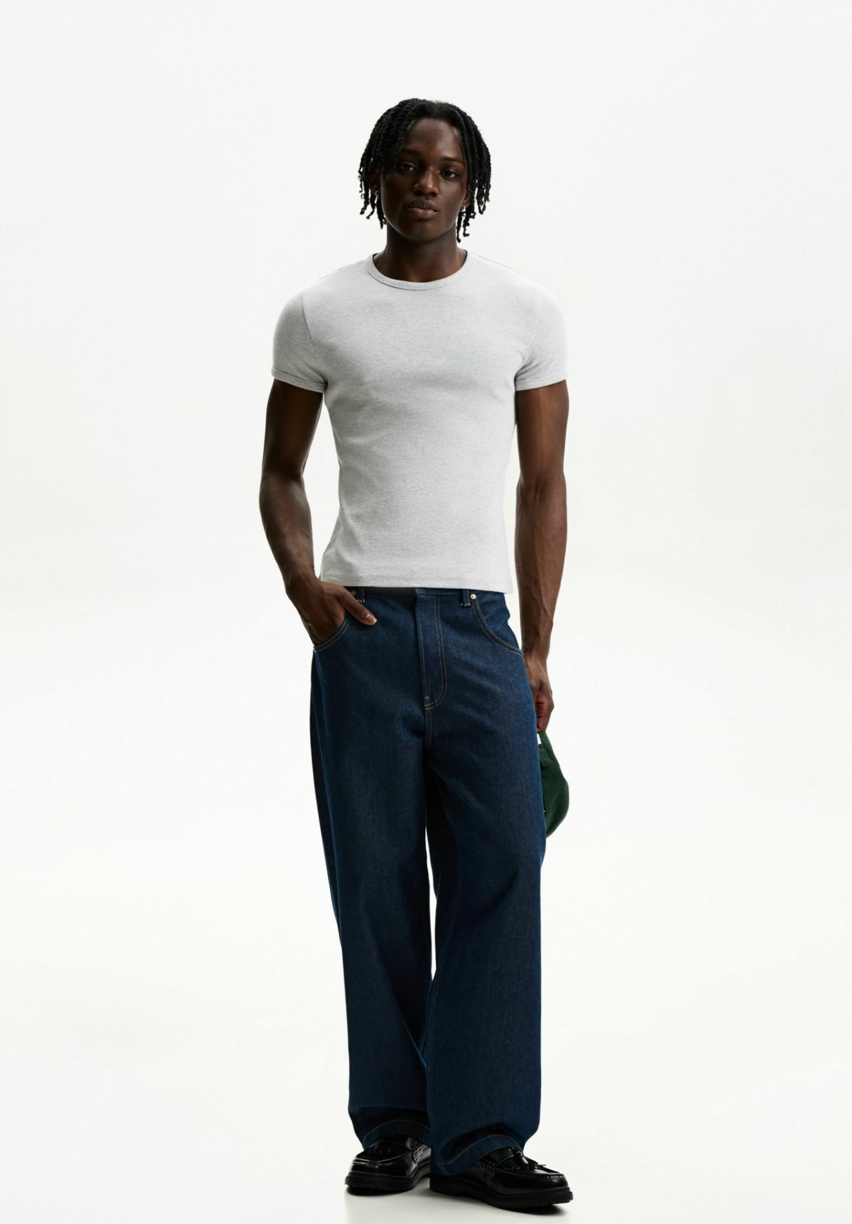 BERSHKA SHORT SLEEVE - BASIC T-SHIRT - DARK GREY